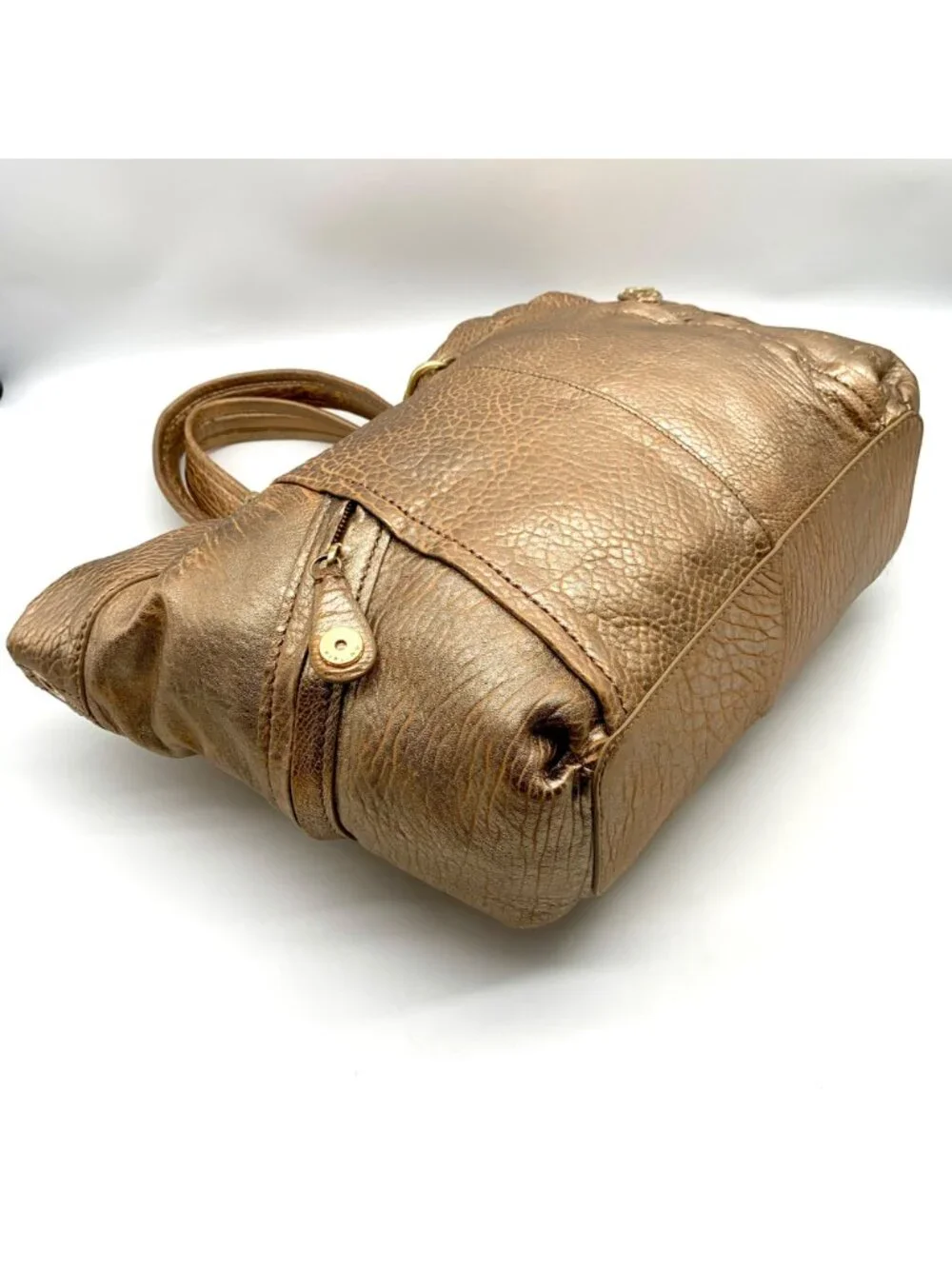 Kipling Metallic Gold Leather Celia Shopper Hobo